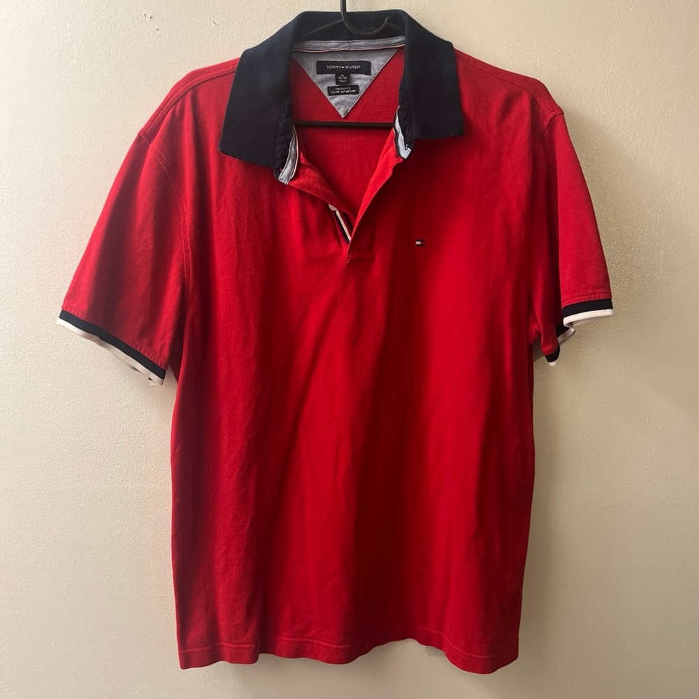 Pre-owned Mens Tommy Hilfiger Custom Fit XL Polo Red